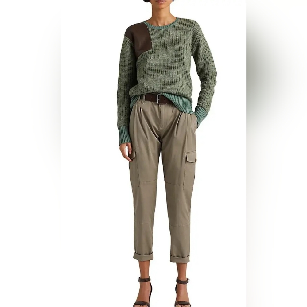 Lauren Ralph Lauren Multi Faux-Leather-Trim Wool-Blend Sweater Size XL NWT 185$